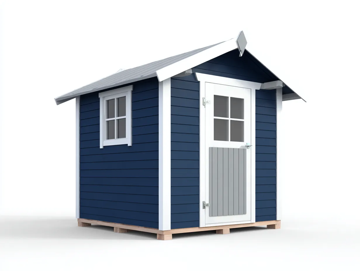 Casetas de jardín madera 200x180x220 cm azul-blanco diseño moderno almacenamiento exterior-Roommyhaus
