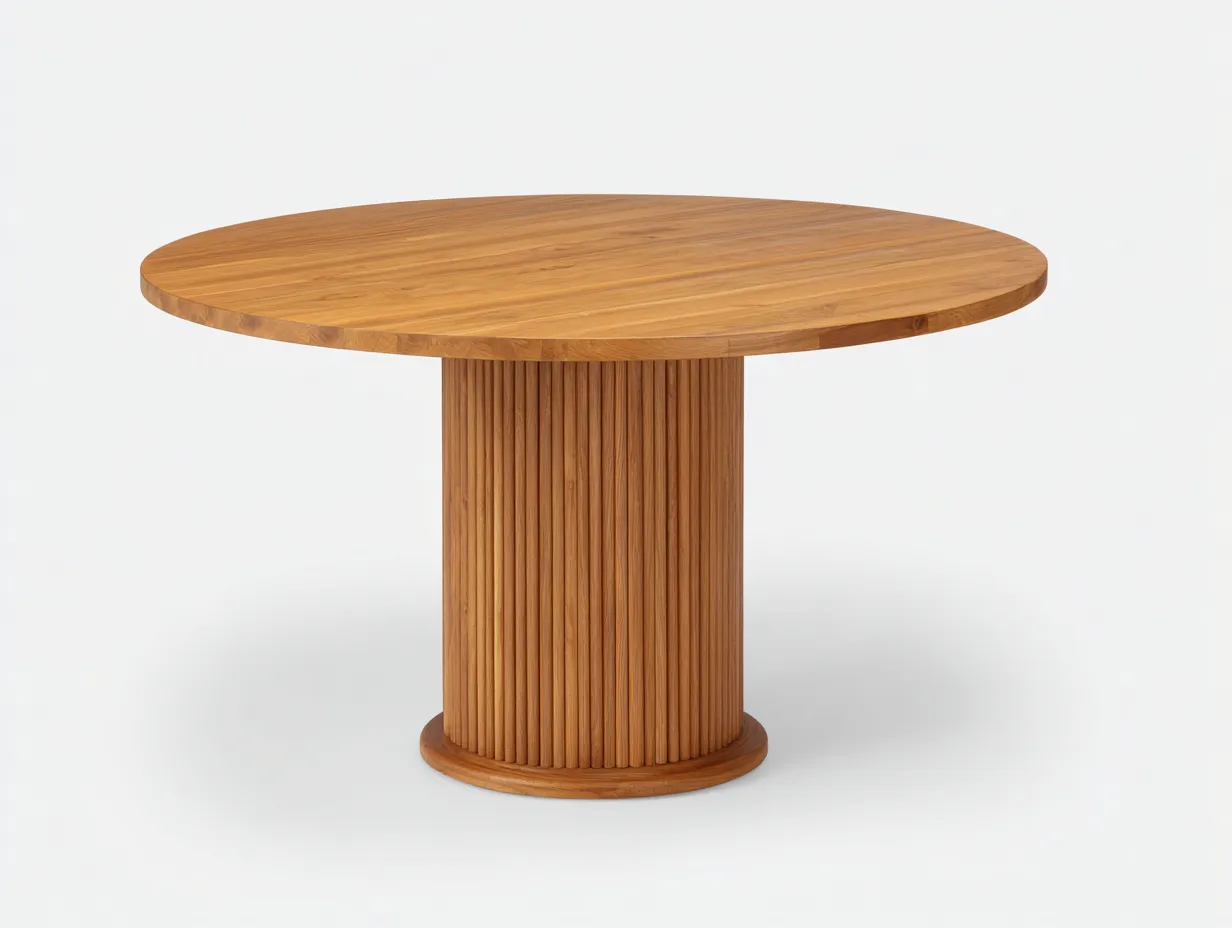 Mesas de jardín de madera redonda 120x120x75 cm - marrón - diseño moderno-Roommyhaus