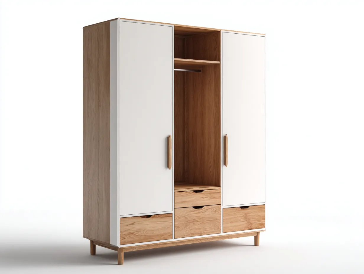 Armarios madera 120x55x180 cm - blanco y natural - estilo moderno-Roommyhaus