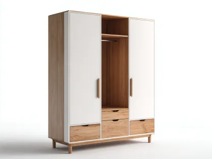 Armarios madera 120x55x180 cm - blanco y natural - estilo moderno-Roommyhaus