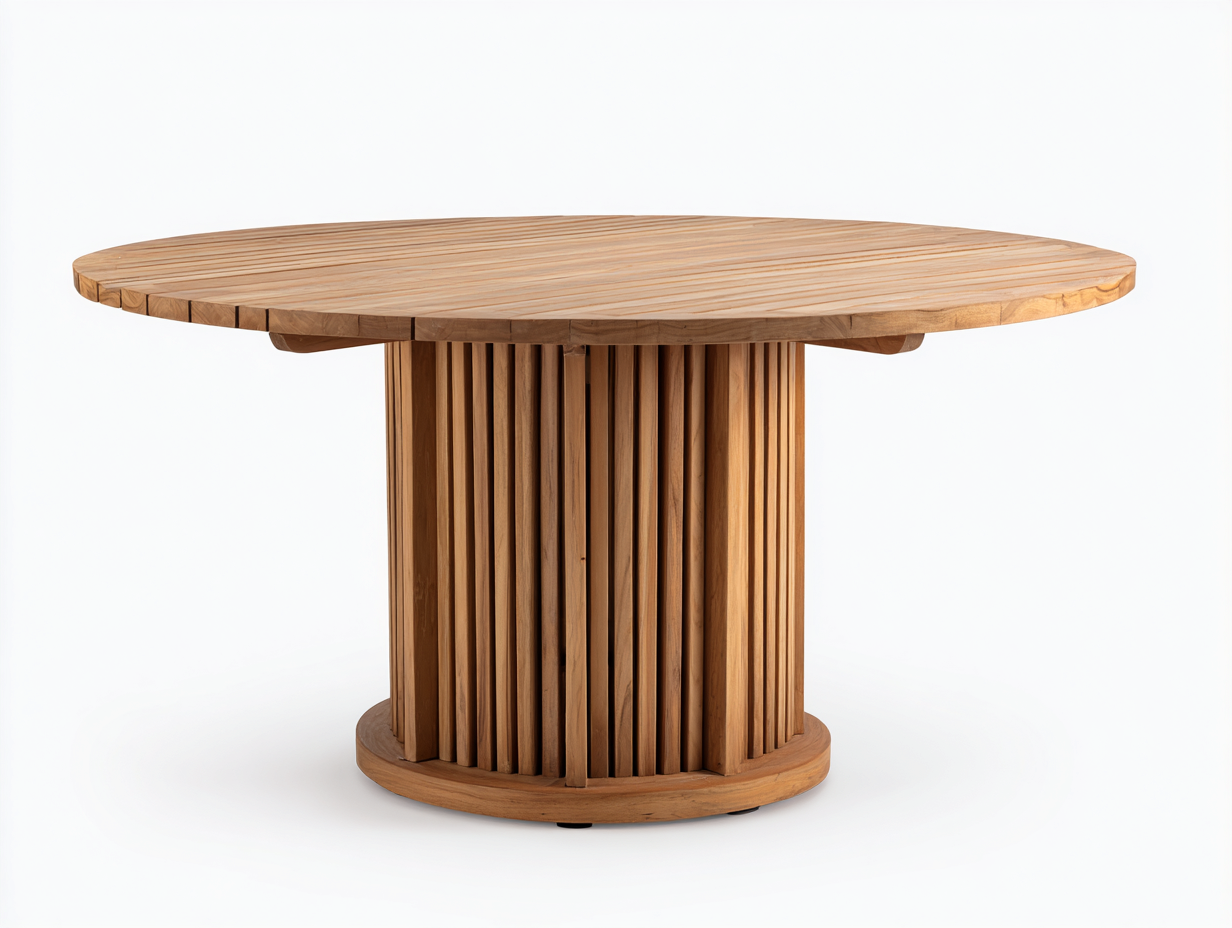 Mesas de jardín madera redonda 130x130x75 cm marrón diseño moderno mesa exterior-Roommyhaus