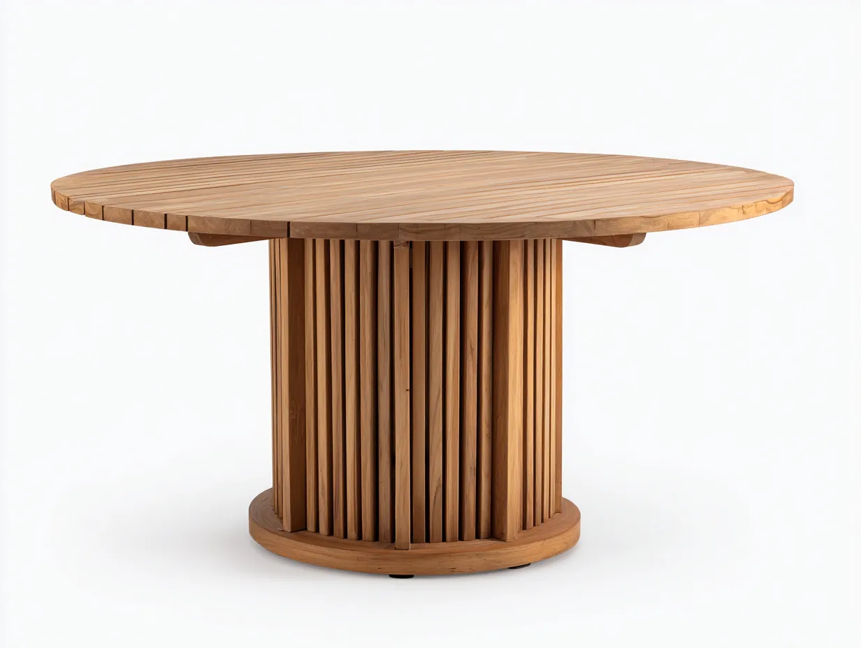 Mesas de jardín madera redonda 130x130x75 cm marrón diseño moderno mesa exterior-Roommyhaus