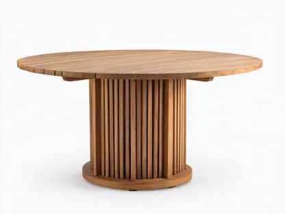 Mesas de jardín madera redonda 130x130x75 cm marrón diseño moderno mesa exterior-Roommyhaus