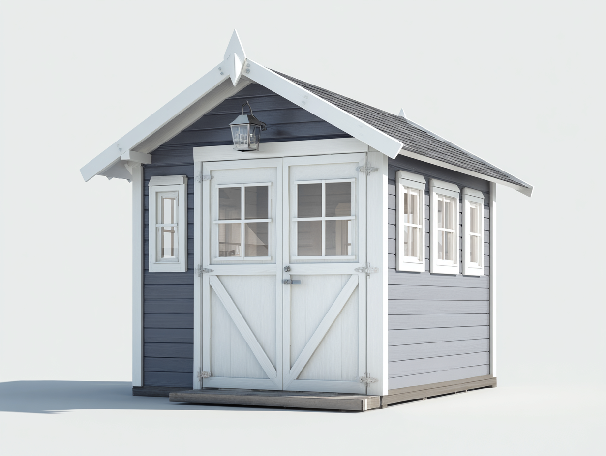 Casetas de jardín de madera 260x200x240 cm - azul-blanco - diseño clásico con 2 puertas y 5 ventanas-Roommyhaus