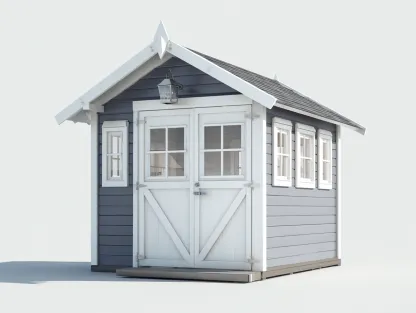 Casetas de jardín de madera 260x200x240 cm - azul-blanco - diseño clásico con 2 puertas y 5 ventanas-Roommyhaus