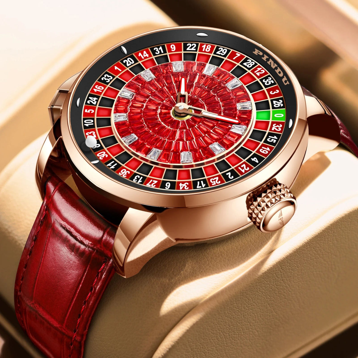 Crimson Diamond-Accent Rotating Dial Automatic
