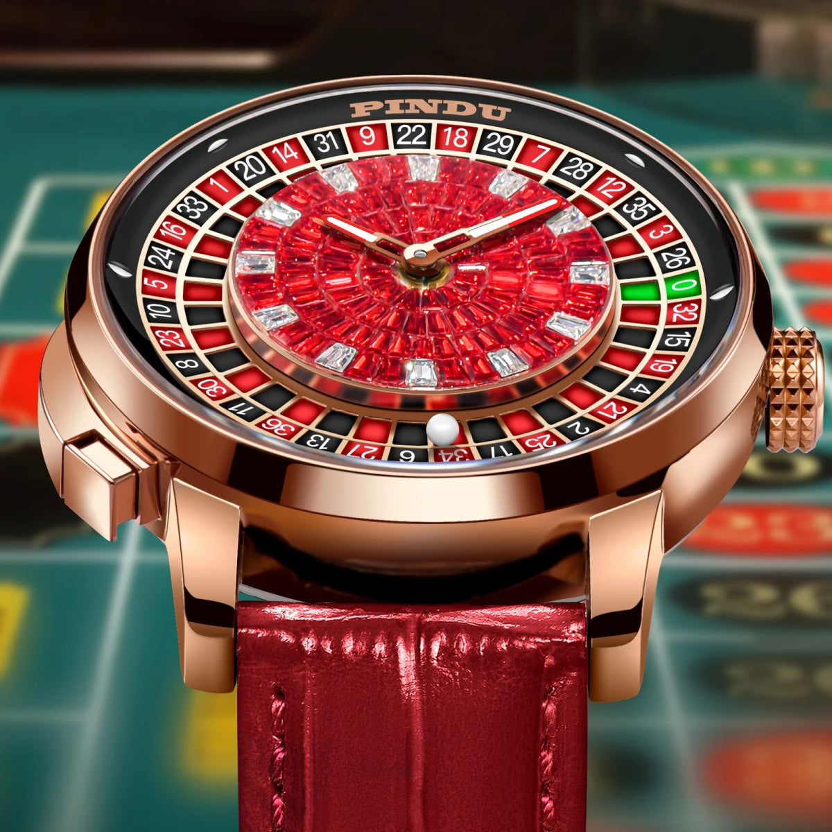 Crimson Diamond-Accent Rotating Dial Automatic