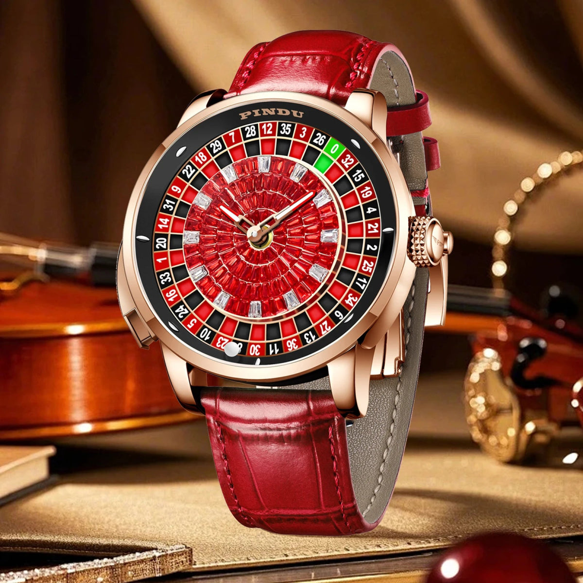 Crimson Diamond-Accent Rotating Dial Automatic