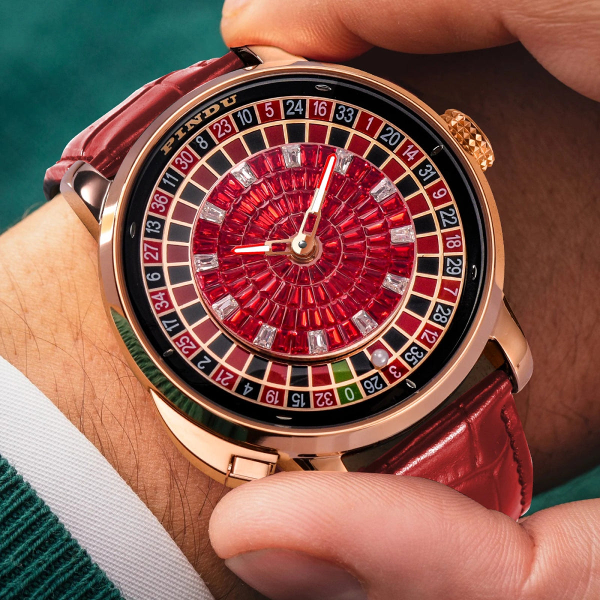 Crimson Diamond-Accent Rotating Dial Automatic