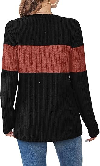 Womens Sweaters Trendy Color Block Tops Long Sleeve Shirts Fall Outfits Early Fall Fashion 2025 Winter Clothing