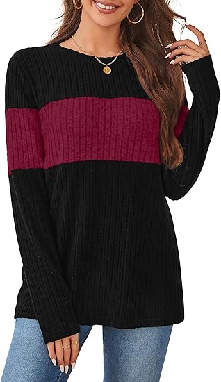 Womens Sweaters Trendy Color Block Tops Long Sleeve Shirts Fall Outfits Early Fall Fashion 2025 Winter Clothing