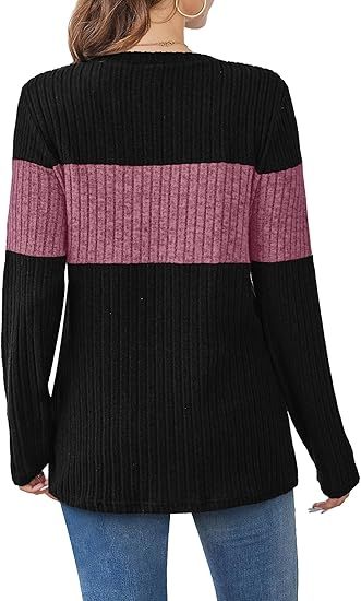 Womens Sweaters Trendy Color Block Tops Long Sleeve Shirts Fall Outfits Early Fall Fashion 2025 Winter Clothing