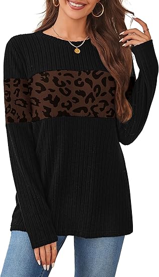 Womens Sweaters Trendy Color Block Tops Long Sleeve Shirts Fall Outfits Early Fall Fashion 2025 Winter Clothing