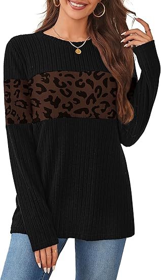 Womens Sweaters Trendy Color Block Tops Long Sleeve Shirts Fall Outfits Early Fall Fashion 2025 Winter Clothing