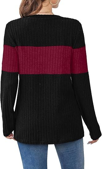 Womens Sweaters Trendy Color Block Tops Long Sleeve Shirts Fall Outfits Early Fall Fashion 2025 Winter Clothing