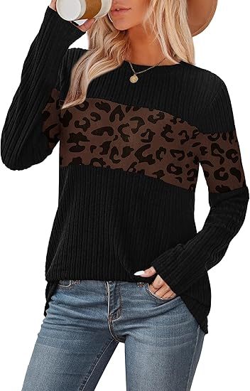 Womens Sweaters Trendy Color Block Tops Long Sleeve Shirts Fall Outfits Early Fall Fashion 2025 Winter Clothing