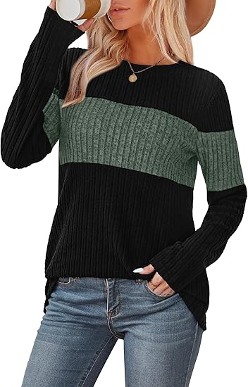 Womens Sweaters Trendy Color Block Tops Long Sleeve Shirts Fall Outfits Early Fall Fashion 2025 Winter Clothing