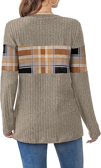 Womens Sweaters Trendy Color Block Tops Long Sleeve Shirts Fall Outfits Early Fall Fashion 2025 Winter Clothing
