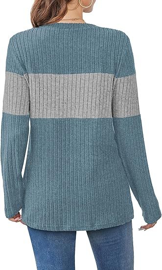 Womens Sweaters Trendy Color Block Tops Long Sleeve Shirts Fall Outfits Early Fall Fashion 2025 Winter Clothing