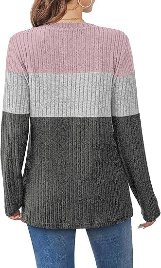 Womens Sweaters Trendy Color Block Tops Long Sleeve Shirts Fall Outfits Early Fall Fashion 2025 Winter Clothing