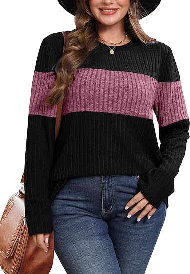 Womens Sweaters Trendy Color Block Tops Long Sleeve Shirts Fall Outfits Early Fall Fashion 2025 Winter Clothing