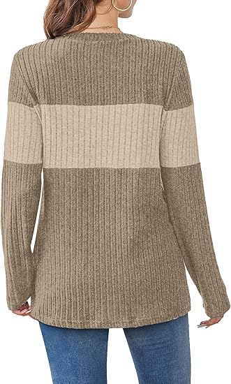 Womens Sweaters Trendy Color Block Tops Long Sleeve Shirts Fall Outfits Early Fall Fashion 2025 Winter Clothing