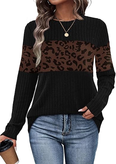 Womens Sweaters Trendy Color Block Tops Long Sleeve Shirts Fall Outfits Early Fall Fashion 2025 Winter Clothing