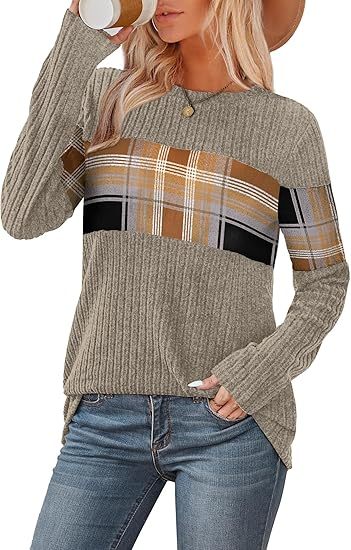 Womens Sweaters Trendy Color Block Tops Long Sleeve Shirts Fall Outfits Early Fall Fashion 2025 Winter Clothing