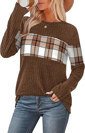 Womens Sweaters Trendy Color Block Tops Long Sleeve Shirts Fall Outfits Early Fall Fashion 2025 Winter Clothing