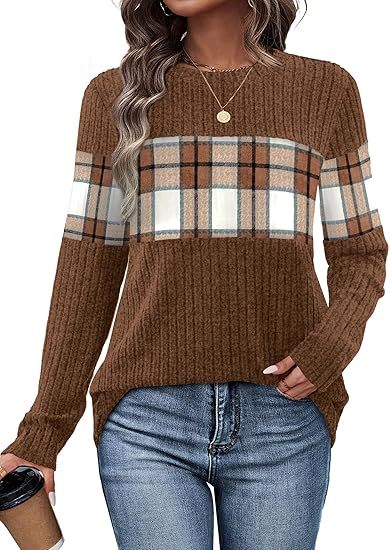 Womens Sweaters Trendy Color Block Tops Long Sleeve Shirts Fall Outfits Early Fall Fashion 2025 Winter Clothing