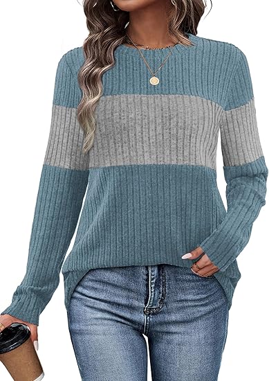 Womens Sweaters Trendy Color Block Tops Long Sleeve Shirts Fall Outfits Early Fall Fashion 2025 Winter Clothing