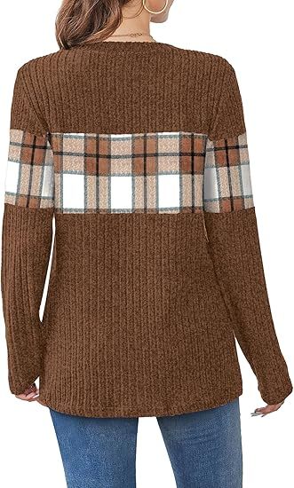 Womens Sweaters Trendy Color Block Tops Long Sleeve Shirts Fall Outfits Early Fall Fashion 2025 Winter Clothing