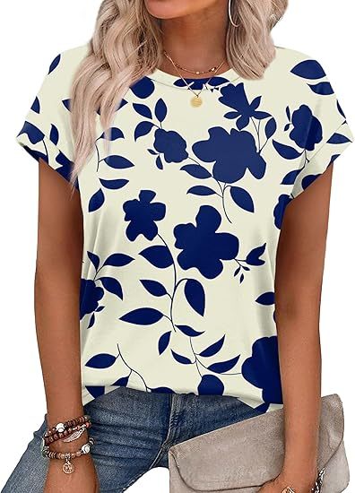 Womens Summer Tops Short Sleeve Shirts Crew Neck Tshirt Cute Trendy Tunic Blouses