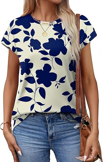 Womens Summer Tops Short Sleeve Shirts Crew Neck Tshirt Cute Trendy Tunic Blouses