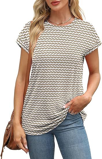 Womens Summer Tops Short Sleeve Shirts Crew Neck Tshirt Cute Trendy Tunic Blouses
