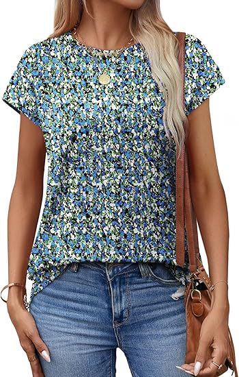 Womens Summer Tops Short Sleeve Shirts Crew Neck Tshirt Cute Trendy Tunic Blouses