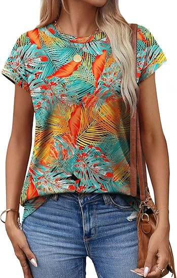 Womens Summer Tops Short Sleeve Shirts Crew Neck Tshirt Cute Trendy Tunic Blouses