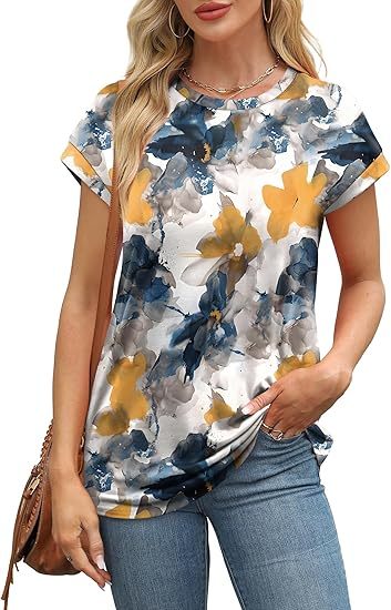Womens Summer Tops Short Sleeve Shirts Crew Neck Tshirt Cute Trendy Tunic Blouses