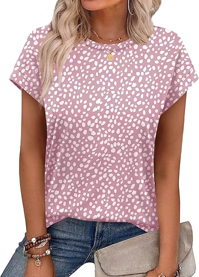 Womens Summer Tops Short Sleeve Shirts Crew Neck Tshirt Cute Trendy Tunic Blouses