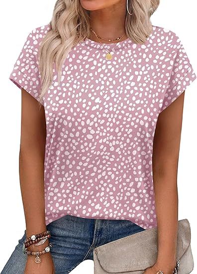 Womens Summer Tops Short Sleeve Shirts Crew Neck Tshirt Cute Trendy Tunic Blouses