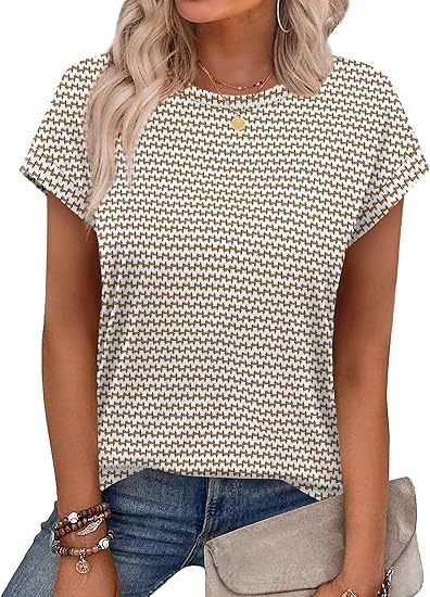 Womens Summer Tops Short Sleeve Shirts Crew Neck Tshirt Cute Trendy Tunic Blouses