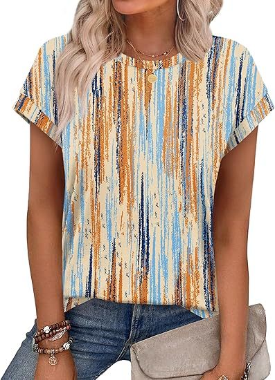 Womens Summer Tops Short Sleeve Shirts Crew Neck Tshirt Cute Trendy Tunic Blouses