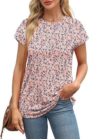 Womens Summer Tops Short Sleeve Shirts Crew Neck Tshirt Cute Trendy Tunic Blouses