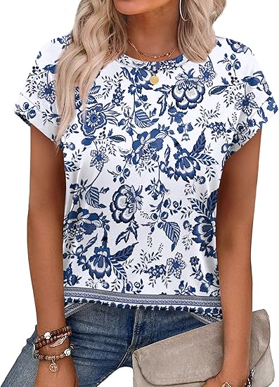 Womens Summer Tops Short Sleeve Shirts Crew Neck Tshirt Cute Trendy Tunic Blouses