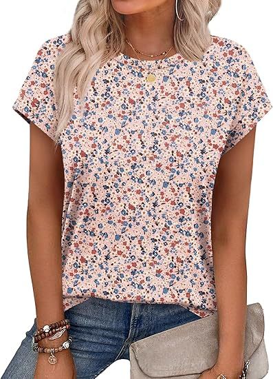 Womens Summer Tops Short Sleeve Shirts Crew Neck Tshirt Cute Trendy Tunic Blouses