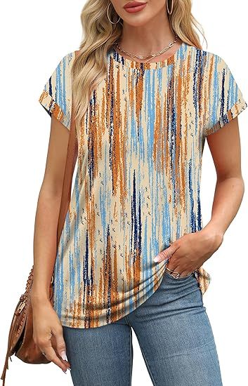 Womens Summer Tops Short Sleeve Shirts Crew Neck Tshirt Cute Trendy Tunic Blouses