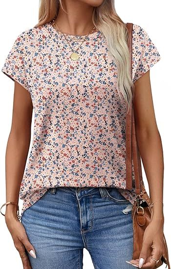 Womens Summer Tops Short Sleeve Shirts Crew Neck Tshirt Cute Trendy Tunic Blouses