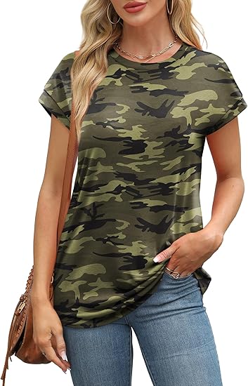 Womens Summer Tops Short Sleeve Shirts Crew Neck Tshirt Cute Trendy Tunic Blouses
