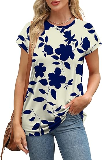Womens Summer Tops Short Sleeve Shirts Crew Neck Tshirt Cute Trendy Tunic Blouses