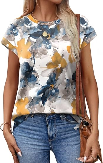 Womens Summer Tops Short Sleeve Shirts Crew Neck Tshirt Cute Trendy Tunic Blouses